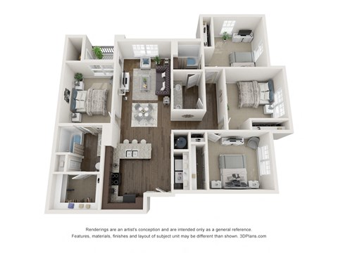 Floor plan for 4 beds, 2 baths, 1446 sqft